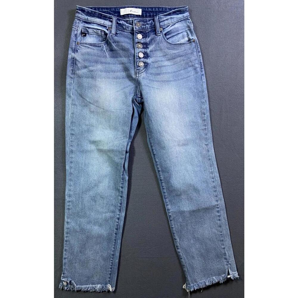 Kancan Estilo High Rise Crop Straight Leg Button Fly Raw Hem Jeans Womens 5 / 26